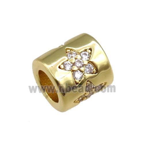 copper tube beads pave zircon, star, gold plated