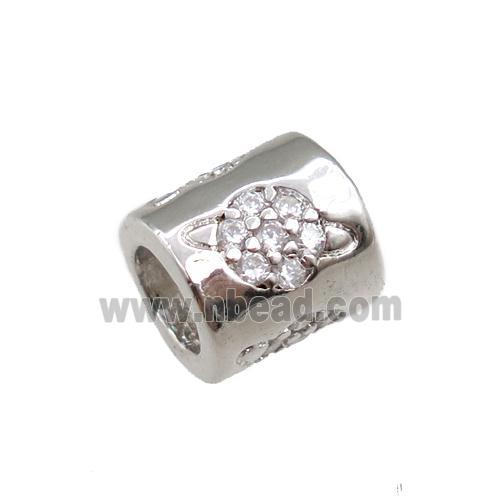 copper tube beads pave zircon, planet, platinum plated