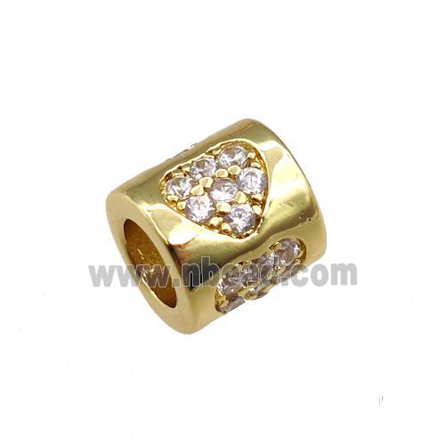 copper tube beads pave zircon, heart, gold plated