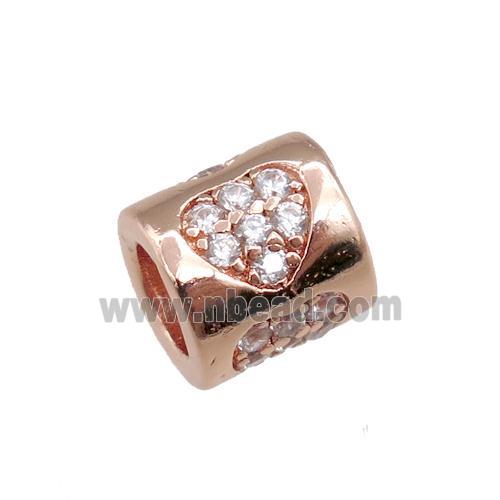copper tube beads pave zircon, heart, rose gold