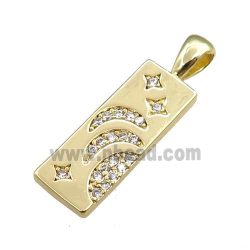 copper rectangle pendant pave zircon, gold plated