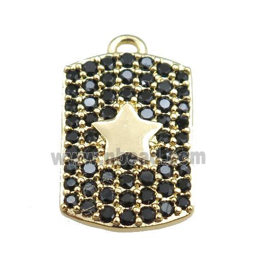 copper rectangle pendant pave black zircon, star, gold plated