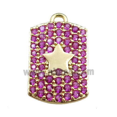 copper rectangle pendant pave hotpink zircon, star, gold plated