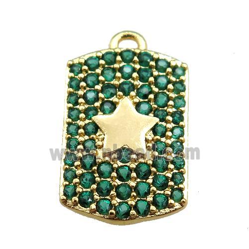 copper rectangle pendant pave green zircon, star, gold plated