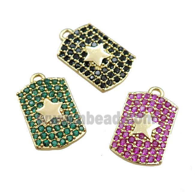copper rectangle pendant pave zircon, star, mixed, gold plated