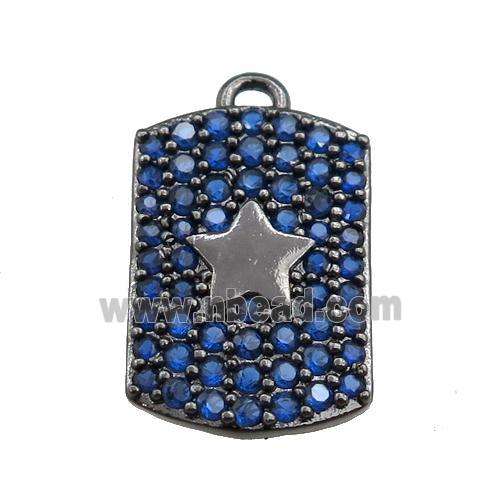 copper rectangle pendant pave blue zircon, star, black plated