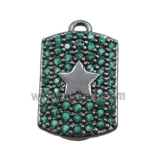 copper rectangle pendant pave green zircon, star, black plated