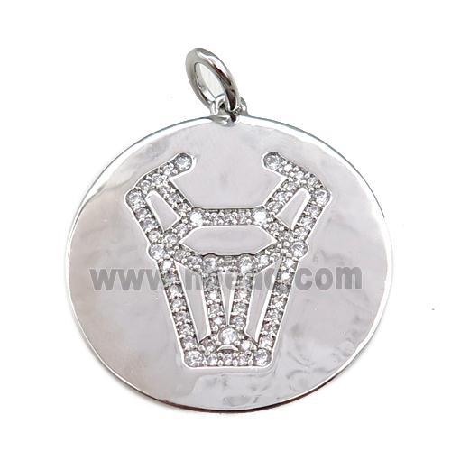 copper Taurus pendant pave zircon, zodiac, platinum plated