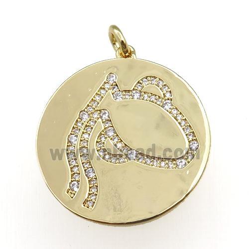 copper circle pendant pave zircon, zodiac Aquarius, gold plated