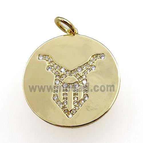 copper circle pendant pave zircon, zodiac Capricorn, gold plated