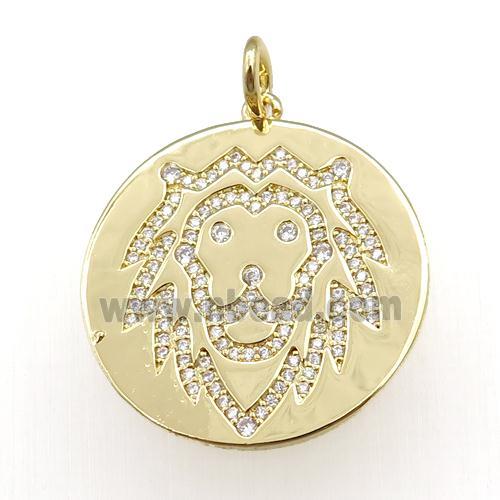 copper circle pendant pave zircon, zodiac Leo, gold plated