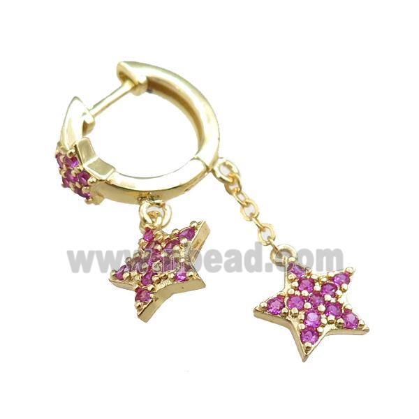 copper Latchback Earrings with star pave zircon, gold plated