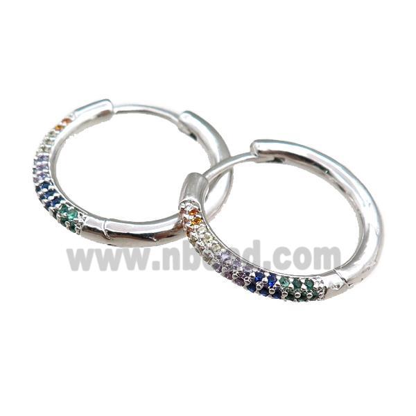 copper Hoop Earrings pave zircon, platinum plated