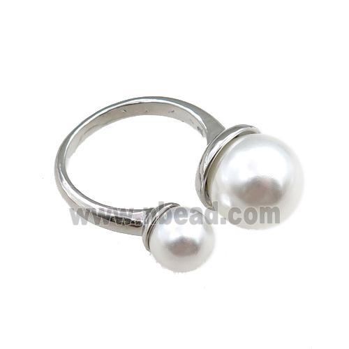 copper Rings with pearlized plastic, adjustable, platinum plated