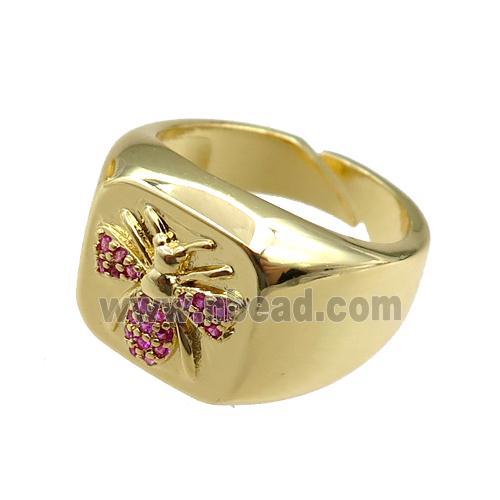 copper Rings paved zircon, honeybee, adjustable, gold plated