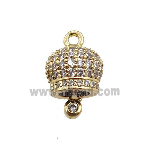 copper bell pendant pave zircon, gold plated