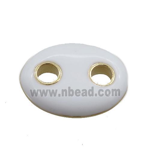 copper oval connector, white enameled, gold plated