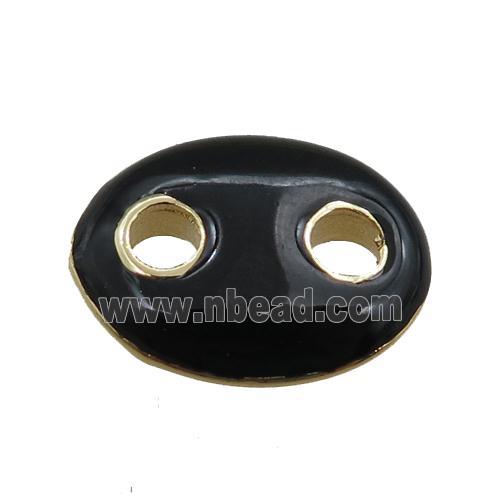copper oval connector, black enameled, gold plated
