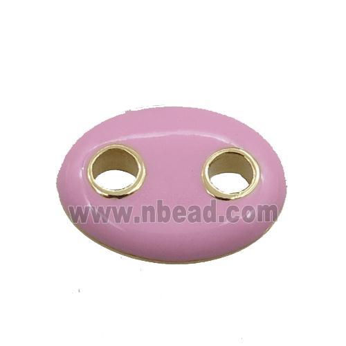 copper oval connector, pink enameled, gold plated