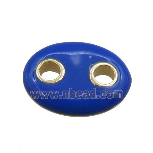 copper oval connector, blue enameled, gold plated