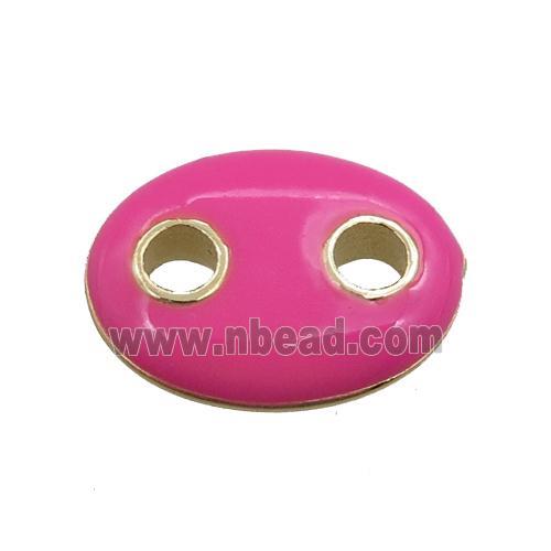copper oval connector, hotpink enameled, gold plated