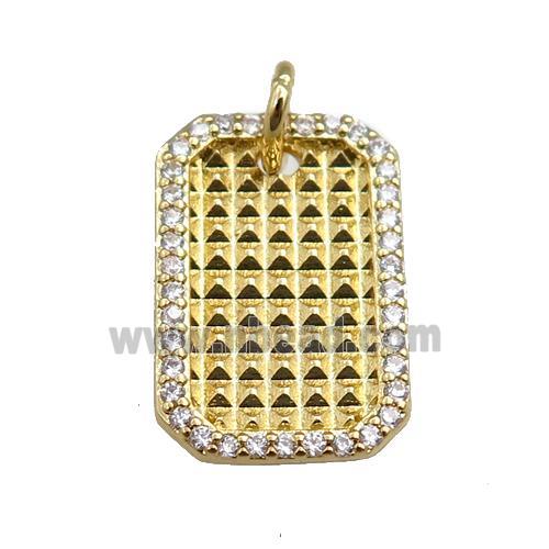 copper rectangle pendant paved zircon, gold plated