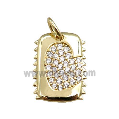 copper rectangle pendant paved zircon, gold plated