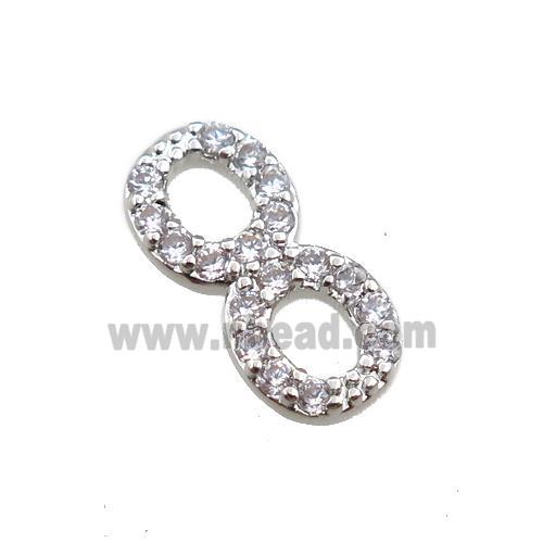 copper infinity connector paved zircon, platinum plated