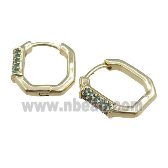 copper Latchback Earrings pave green zircon, gold plated