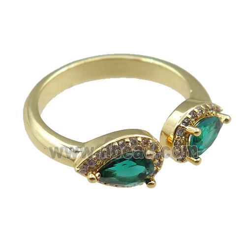 copper Rings pave green zircon, adjustable, gold plated