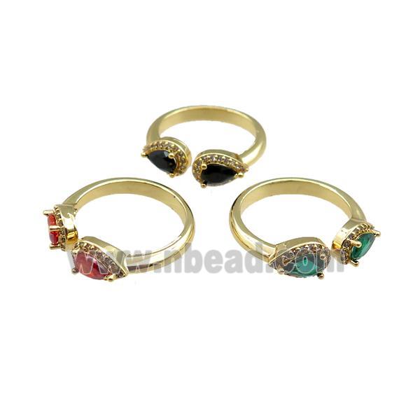 copper Rings pave zircon, mixed, adjustable, gold plated