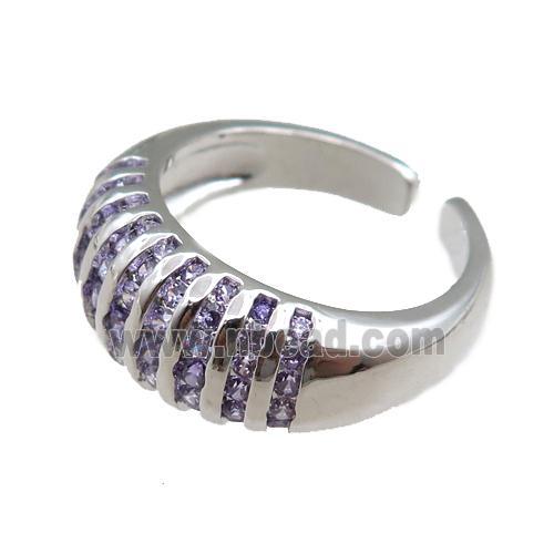 copper Rings pave purple zircon, adjustable, platinum plated