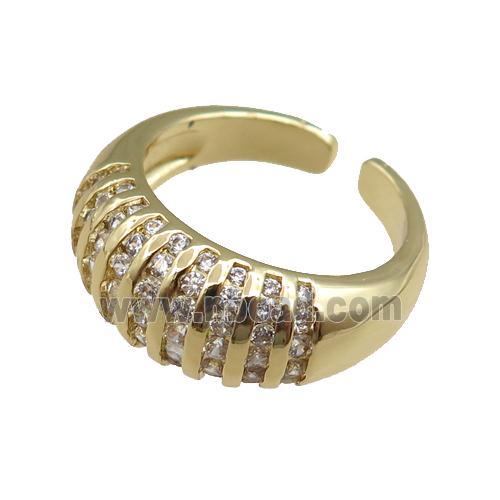 copper Rings pave zircon, adjustable, gold plated