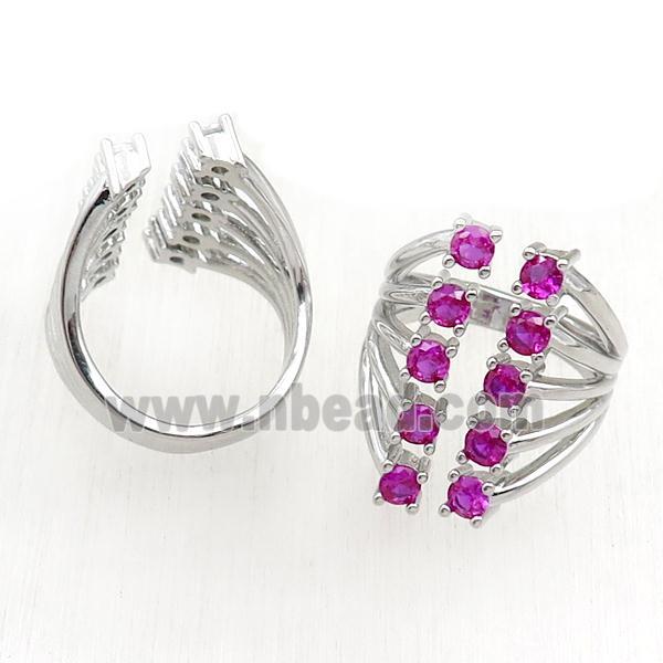 copper Rings pave hotpink zircon, adjustable, platinum plated