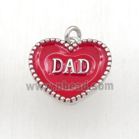 copper heart DAD pendant with red enameling, platinum plated