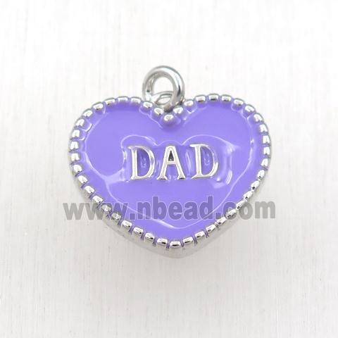 copper heart DAD pendant with lavender enameling, platinum plated