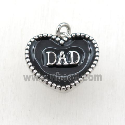 copper heart DAD pendant with black enameling, platinum plated