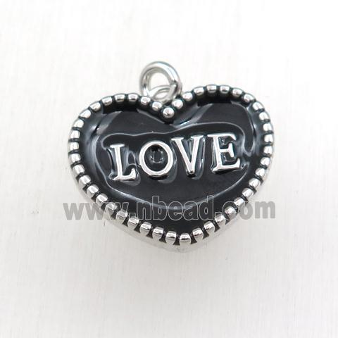 copper heart LOVE pendant with black enameling, platinum plated