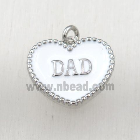 copper heart DAD pendant with white enameling, platinum plated