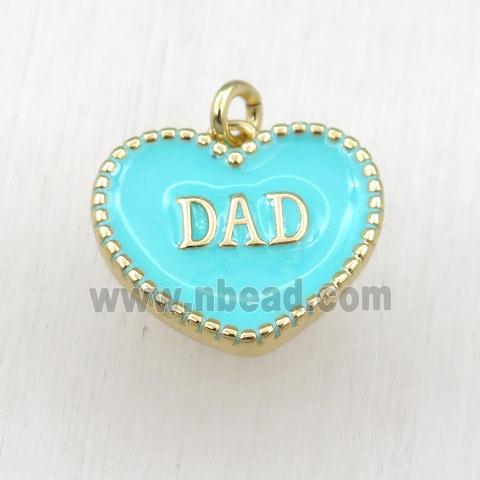 copper heart DAD pendant with green enameling, gold plated