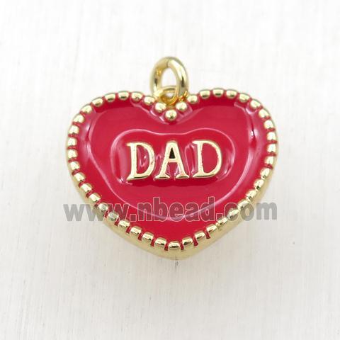 copper heart DAD pendant with red enameling, gold plated