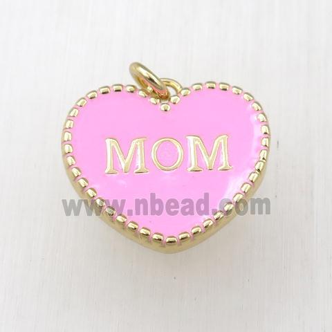 copper heart MOM pendant with pink enameling, gold plated