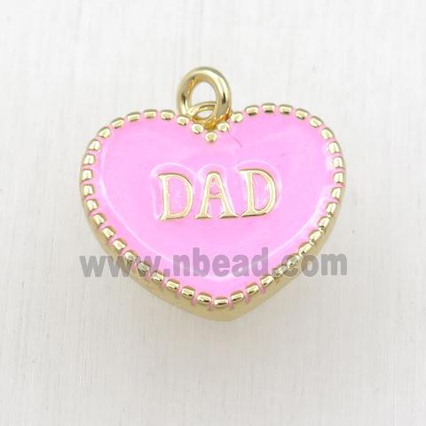 copper heart DAD pendant with pink enameling, gold plated