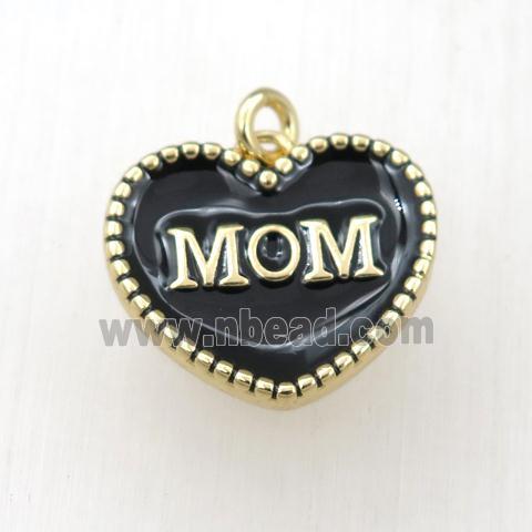 copper heart MOM pendant with black enameling, gold plated