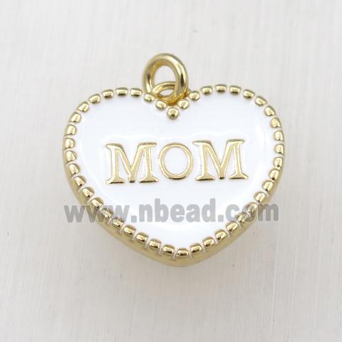 copper heart MOM pendant with white enameling, gold plated