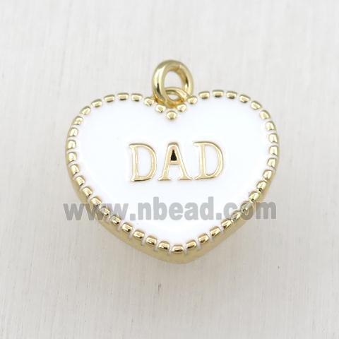 copper heart DAD pendant with white enameling, gold plated