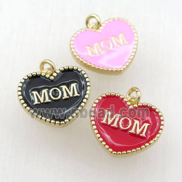 copper heart MOM pendant with enameling, mix, gold plated