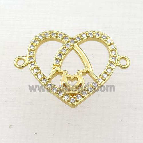 copper heart MOM connector paved zircon, gold plated