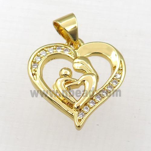 copper heart mama pendant paved zircon, gold plated
