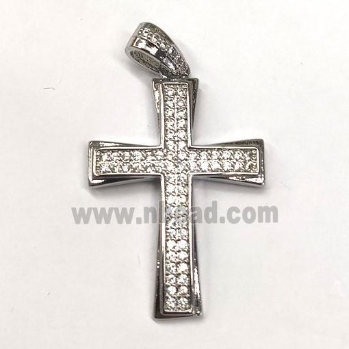 copper cross pendant pave zircon, platinum plated